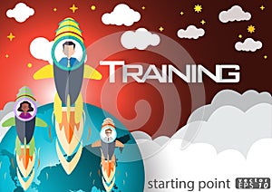 Rockets of Businessman Success modern design Idea and Concept Vector illustration with World map,flat design.